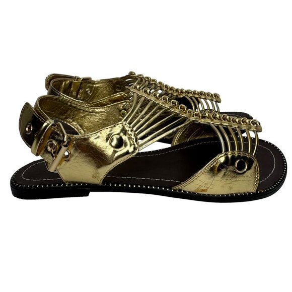 Vintage Kalli Gold Metallic Gladiator Sandals Adjustable Buckle Straps - Picture 2 of 9